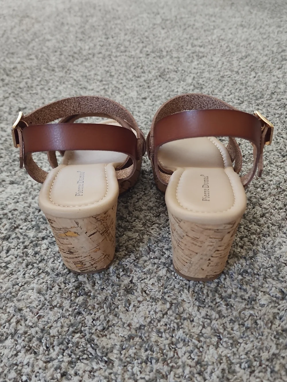 NIB Pierre Dumas Brown Cork Wedge Sandals - Open Toe Ankle Strap 8
